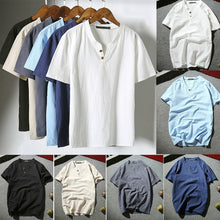 Load image into Gallery viewer, Summer Men Fashion Short Sleeve V-neck Breathable T-shirt Plus Size Linen Top - provenclothes
