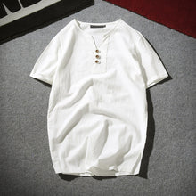 Load image into Gallery viewer, Summer Men Fashion Short Sleeve V-neck Breathable T-shirt Plus Size Linen Top - provenclothes