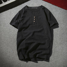 Load image into Gallery viewer, Summer Men Fashion Short Sleeve V-neck Breathable T-shirt Plus Size Linen Top - provenclothes