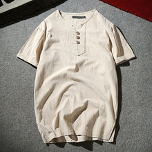 Load image into Gallery viewer, Summer Men Fashion Short Sleeve V-neck Breathable T-shirt Plus Size Linen Top - provenclothes