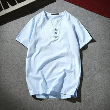 Load image into Gallery viewer, Summer Men Fashion Short Sleeve V-neck Breathable T-shirt Plus Size Linen Top - provenclothes