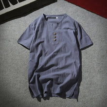 Load image into Gallery viewer, Summer Men Fashion Short Sleeve V-neck Breathable T-shirt Plus Size Linen Top - provenclothes