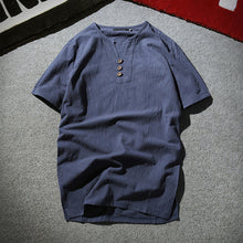 Load image into Gallery viewer, Summer Men Fashion Short Sleeve V-neck Breathable T-shirt Plus Size Linen Top - provenclothes