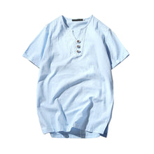 Load image into Gallery viewer, Summer Men Fashion Short Sleeve V-neck Breathable T-shirt Plus Size Linen Top - provenclothes