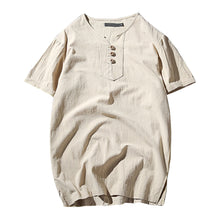 Load image into Gallery viewer, Summer Men Fashion Short Sleeve V-neck Breathable T-shirt Plus Size Linen Top - provenclothes