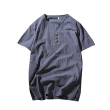 Load image into Gallery viewer, Summer Men Fashion Short Sleeve V-neck Breathable T-shirt Plus Size Linen Top - provenclothes