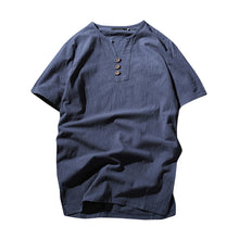 Load image into Gallery viewer, Summer Men Fashion Short Sleeve V-neck Breathable T-shirt Plus Size Linen Top - provenclothes