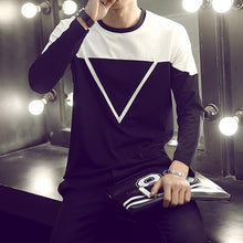 Load image into Gallery viewer, Men Fashion Cotton Colors Stitching Inverted Triangle Print Long Sleeve T-Shirt - provenclothes