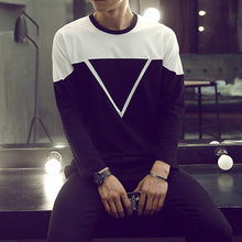 Load image into Gallery viewer, Men Fashion Cotton Colors Stitching Inverted Triangle Print Long Sleeve T-Shirt - provenclothes