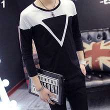 Load image into Gallery viewer, Men Fashion Cotton Colors Stitching Inverted Triangle Print Long Sleeve T-Shirt - provenclothes