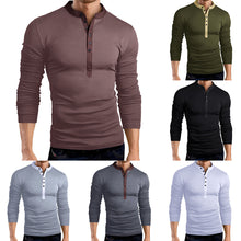 Load image into Gallery viewer, Men's Fashion Button V-Neck Long Sleeve T-Shirt Solid Color Slim Fit Top Tee - provenclothes