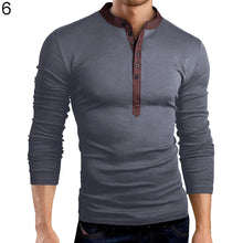 Load image into Gallery viewer, Men's Fashion Button V-Neck Long Sleeve T-Shirt Solid Color Slim Fit Top Tee - provenclothes