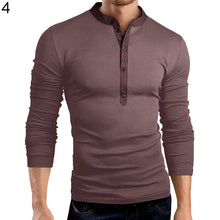 Load image into Gallery viewer, Men's Fashion Button V-Neck Long Sleeve T-Shirt Solid Color Slim Fit Top Tee - provenclothes