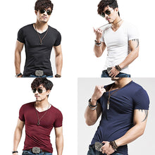 Load image into Gallery viewer, Men's Fashion High Elastic Tight T-shirt V-neck Shirt Sexy Short Sleeve Sport Tops - provenclothes