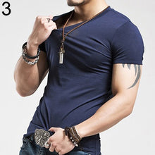 Load image into Gallery viewer, Men's Fashion High Elastic Tight T-shirt V-neck Shirt Sexy Short Sleeve Sport Tops - provenclothes