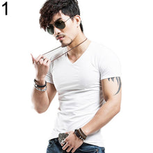 Load image into Gallery viewer, Men's Fashion High Elastic Tight T-shirt V-neck Shirt Sexy Short Sleeve Sport Tops - provenclothes