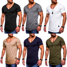 Load image into Gallery viewer, Casual Men V-Neck Short Sleeve Summer Solid Color Cotton T-shirt Basic Top Tee - provenclothes