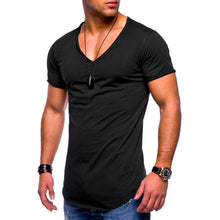 Load image into Gallery viewer, Casual Men V-Neck Short Sleeve Summer Solid Color Cotton T-shirt Basic Top Tee - provenclothes