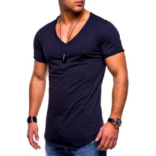 Load image into Gallery viewer, Casual Men V-Neck Short Sleeve Summer Solid Color Cotton T-shirt Basic Top Tee - provenclothes