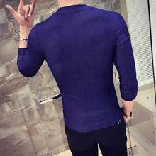 Load image into Gallery viewer, Men Solid Color Deep V Neck Tie Slim Fit Long Sleeve Fashion Cotton T-Shirt Top - provenclothes