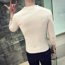 Load image into Gallery viewer, Men Solid Color Deep V Neck Tie Slim Fit Long Sleeve Fashion Cotton T-Shirt Top - provenclothes