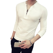 Load image into Gallery viewer, Men Solid Color Deep V Neck Tie Slim Fit Long Sleeve Fashion Cotton T-Shirt Top - provenclothes