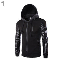 Load image into Gallery viewer, Men Fashion Korean Style Cool Hooded Pocket Zip Faux Leather Sleeve Jacket Coat - provenclothes