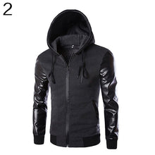 Load image into Gallery viewer, Men Fashion Korean Style Cool Hooded Pocket Zip Faux Leather Sleeve Jacket Coat - provenclothes
