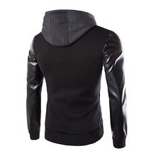 Load image into Gallery viewer, Men Fashion Korean Style Cool Hooded Pocket Zip Faux Leather Sleeve Jacket Coat - provenclothes