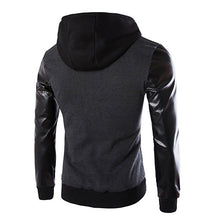 Load image into Gallery viewer, Men Fashion Korean Style Cool Hooded Pocket Zip Faux Leather Sleeve Jacket Coat - provenclothes