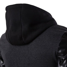 Load image into Gallery viewer, Men Fashion Korean Style Cool Hooded Pocket Zip Faux Leather Sleeve Jacket Coat - provenclothes