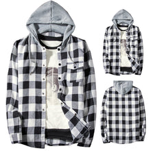 Load image into Gallery viewer, Casual Men Plaid Print Long Sleeve Hooded Shirt Sports Drawstring Hoodies Coat - provenclothes