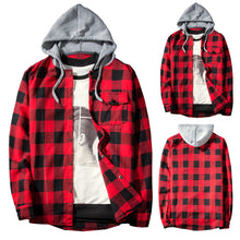 Load image into Gallery viewer, Casual Men Plaid Print Long Sleeve Hooded Shirt Sports Drawstring Hoodies Coat - provenclothes