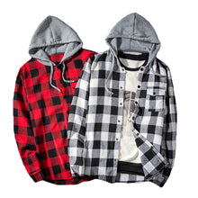 Load image into Gallery viewer, Casual Men Plaid Print Long Sleeve Hooded Shirt Sports Drawstring Hoodies Coat - provenclothes
