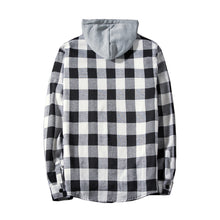 Load image into Gallery viewer, Casual Men Plaid Print Long Sleeve Hooded Shirt Sports Drawstring Hoodies Coat - provenclothes