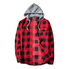 Load image into Gallery viewer, Casual Men Plaid Print Long Sleeve Hooded Shirt Sports Drawstring Hoodies Coat - provenclothes