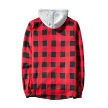 Load image into Gallery viewer, Casual Men Plaid Print Long Sleeve Hooded Shirt Sports Drawstring Hoodies Coat - provenclothes