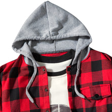 Load image into Gallery viewer, Casual Men Plaid Print Long Sleeve Hooded Shirt Sports Drawstring Hoodies Coat - provenclothes