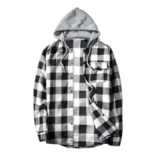 Load image into Gallery viewer, Casual Men Plaid Print Long Sleeve Hooded Shirt Sports Drawstring Hoodies Coat - provenclothes
