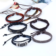 Load image into Gallery viewer, 6Pcs Retro Men Faux Leather Hip Pop Punk Skull Leaf Braid Bracelet Wrist Jewelry - provenclothes
