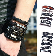Load image into Gallery viewer, 6Pcs Retro Men Faux Leather Hip Pop Punk Skull Leaf Braid Bracelet Wrist Jewelry - provenclothes
