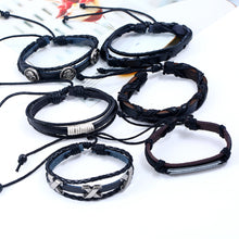 Load image into Gallery viewer, 6Pcs Retro Men Faux Leather Hip Pop Punk Skull Leaf Braid Bracelet Wrist Jewelry - provenclothes