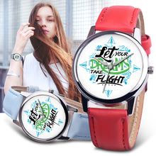 Load image into Gallery viewer, Let Your Dreams Take Flight Letter Dial Faux Leather Band Quartz Wrist Watch - provenclothes