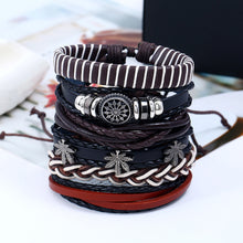 Load image into Gallery viewer, 6Pcs Retro Men Faux Leather Hip Pop Punk Skull Leaf Braid Bracelet Wrist Jewelry - provenclothes