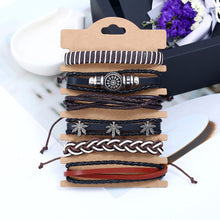 Load image into Gallery viewer, 6Pcs Retro Men Faux Leather Hip Pop Punk Skull Leaf Braid Bracelet Wrist Jewelry - provenclothes