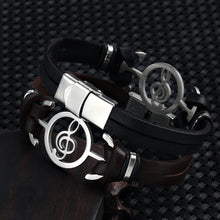 Load image into Gallery viewer, Vintage Hollow Musical Note Bracelet Men Faux Leather Wristband Hand Jewelry - provenclothes