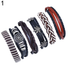 Load image into Gallery viewer, 6Pcs Retro Men Faux Leather Hip Pop Punk Skull Leaf Braid Bracelet Wrist Jewelry - provenclothes