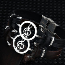 Load image into Gallery viewer, Vintage Hollow Musical Note Bracelet Men Faux Leather Wristband Hand Jewelry - provenclothes