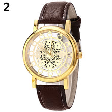 Load image into Gallery viewer, Fashion Women Faux Leather Alloy Mesh Band Flower Skeleton Quartz Wrist Watch - provenclothes