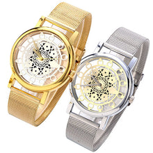 Load image into Gallery viewer, Fashion Women Faux Leather Alloy Mesh Band Flower Skeleton Quartz Wrist Watch - provenclothes